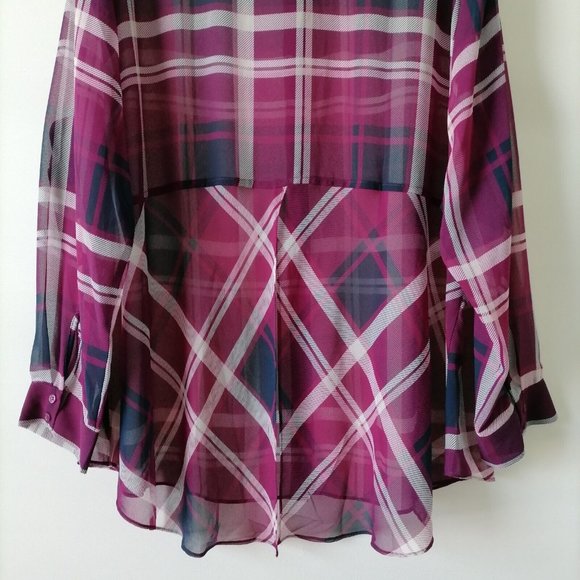 Lane Bryant Womens Purple White Plaid Sheer Button Up Tunic Shirt Size 26/28 - Picture 5 of 8